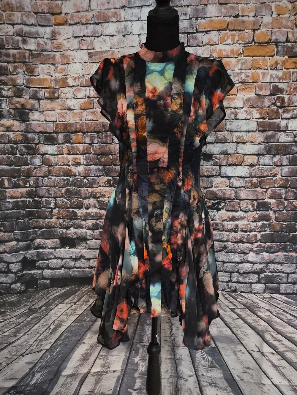 AllSaints Fleur Printed Asymmetric Mini Dress Watercolor Floral Pleated US 4